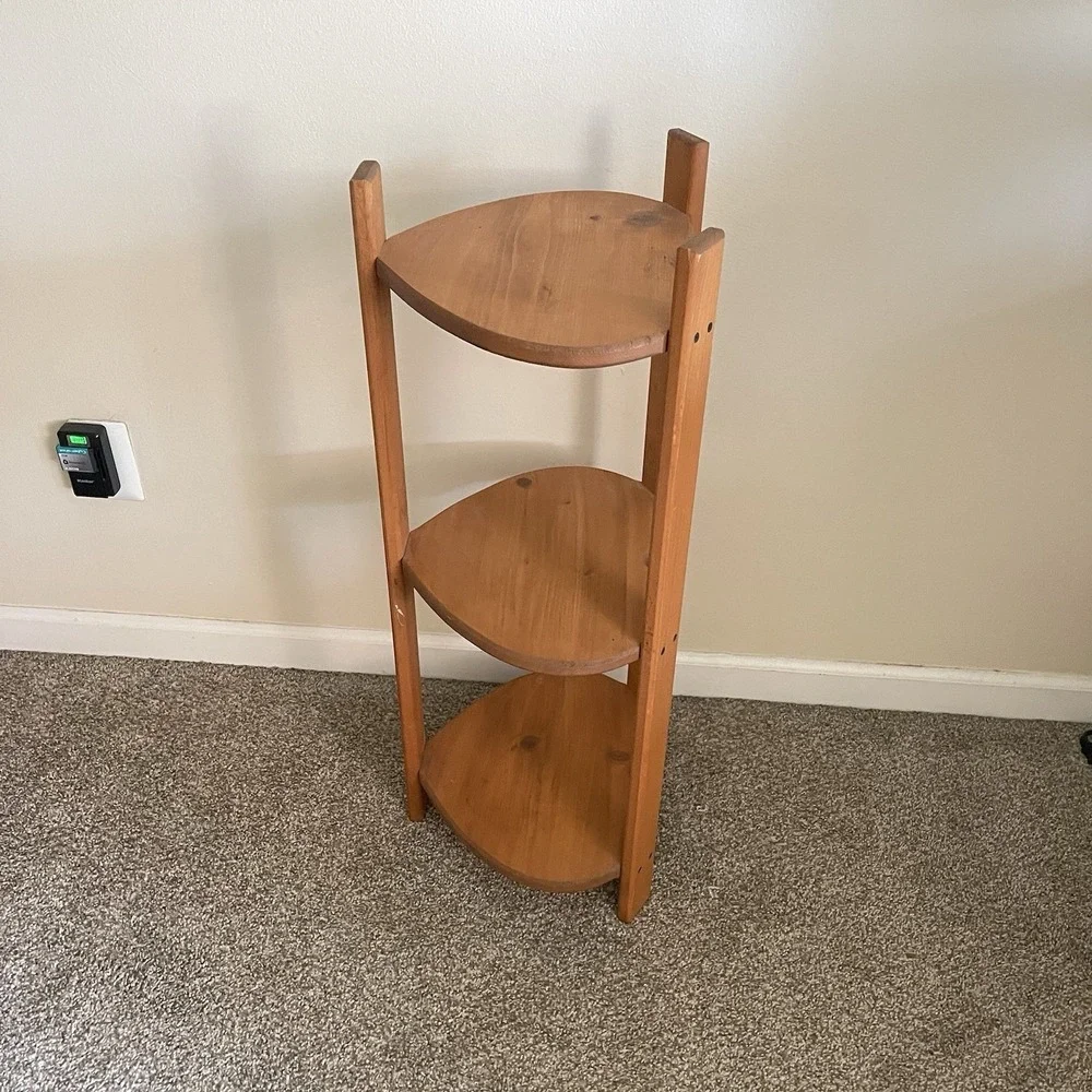 Vtg Wood HEART Free Standing Shelf Side Table 3 Tier Cottage Farm Granny 32